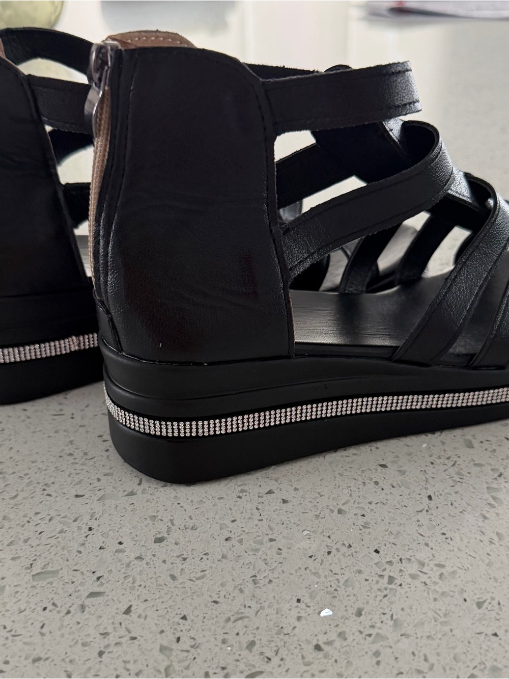 Bellmere Hannah gladiator style Sandals- Black with Rhinestone Trim - Picture 5 of 15